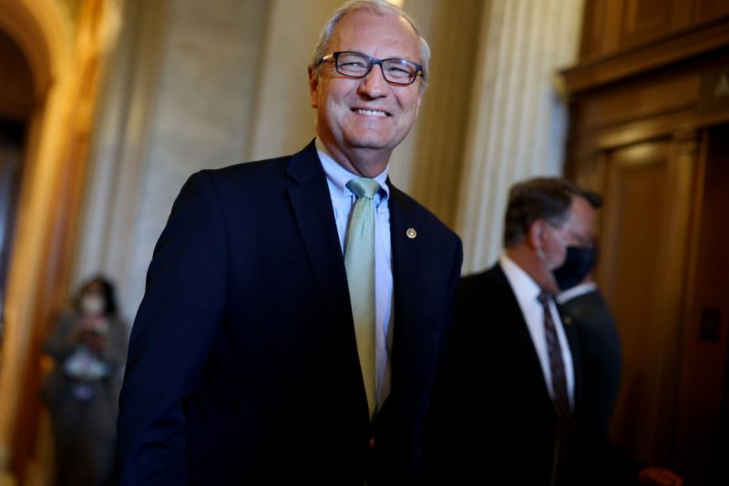 WASHINGTON, DC - AUGUST 02: U.S. Sen. Kevin Cramer (R-ND) departs the Senate Chambers during a series of amendment votes in the Capitol Building on August 02, 2021 in Washington, DC. The Senate has moved on to the amendments process this week for the legislative text of the $1 trillion infrastructure bill, which aims to fund improvements to roads, bridges, dams, climate resiliency and broadband internet. (Photo by Anna Moneymaker/Getty Images)