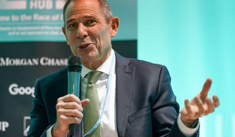 GLASGOW, SCOTLAND - NOVEMBER 06: US Republican Representative for Utah and chair of the Conservative Climate Caucus John Curtis speaks at an Atlantic Council event on day seven of the COP26 at SECC on November 06, 2021 in Glasgow, Scotland. Today COP26 will focus on ensuring the importance of nature and sustainable land use are part of global action on climate change and a clean, green recovery. The 2021 climate summit in Glasgow is the 26th "Conference of the Parties" and represents a gathering of all the countries signed on to the U.N. Framework Convention on Climate Change and the Paris Climate Agreement. The aim of this year's conference is to commit countries to net-zero carbon emissions by 2050. (Photo by Ian Forsyth/Getty Images)