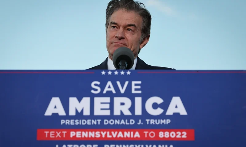 Pennsylvania Republican Senate candidate Dr. Mehmet Oz speaks during a rally featuring former U.S. President Donald Trump at the Arnold Palmer Regional Airport November 5, 2022 in Latrobe, Pennsylvania. Trump held the rally for Pennsylvania Republican candidates including Oz and Republican gubernatorial candidate Doug Mastriano ahead of the state's midterm election on November 8th. (Photo by Win McNamee/Getty Images)