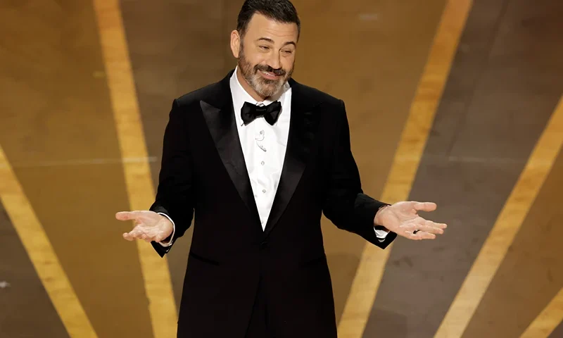 HOLLYWOOD, CALIFORNIA - MARCH 12: Host Jimmy Kimmel speaks onstage during the 95th Annual Academy Awards at Dolby Theatre on March 12, 2023 in Hollywood, California. (Photo by Kevin Winter/Getty Images)