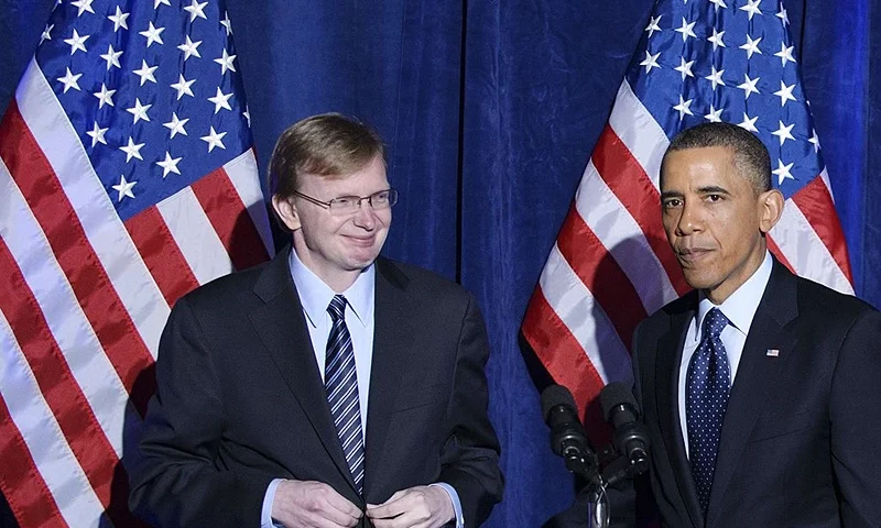 US President Barack Obama speaks as Organizing for Action head Jim Messina (L) looks on during an Organizing for Action dinner on March 13, 2013 at the St. Regis Hotel in Washington, DC. Messina was the manager of Obama's 2012 re-election campaign. AFP PHOTO/Mandel NGAN (Photo credit should read MANDEL NGAN/AFP via Getty Images)