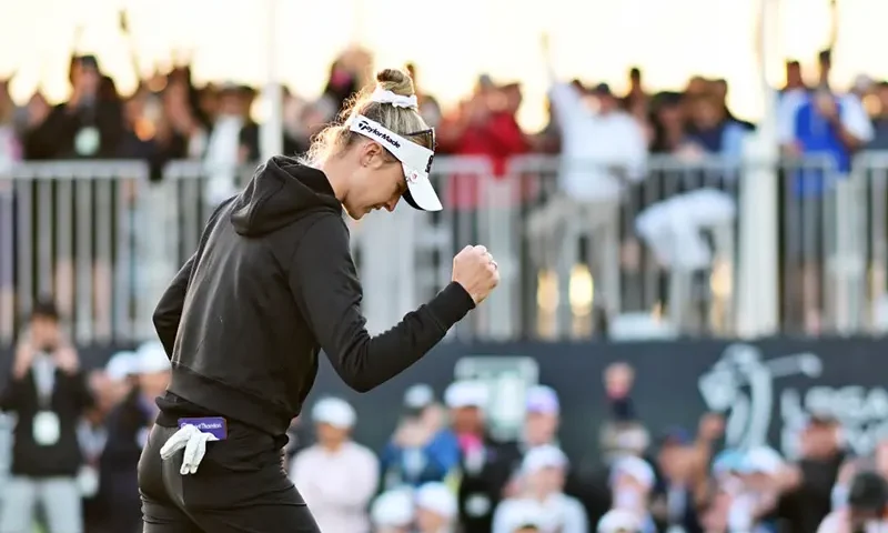 Nelly Korda of the United States celebrates after a victory on the second play-off hole during the final round of the LPGA Drive On Championship at Bradenton Country Club on January 28, 2024 in Bradenton, Florida. (Photo by Julio Aguilar/Getty Images)