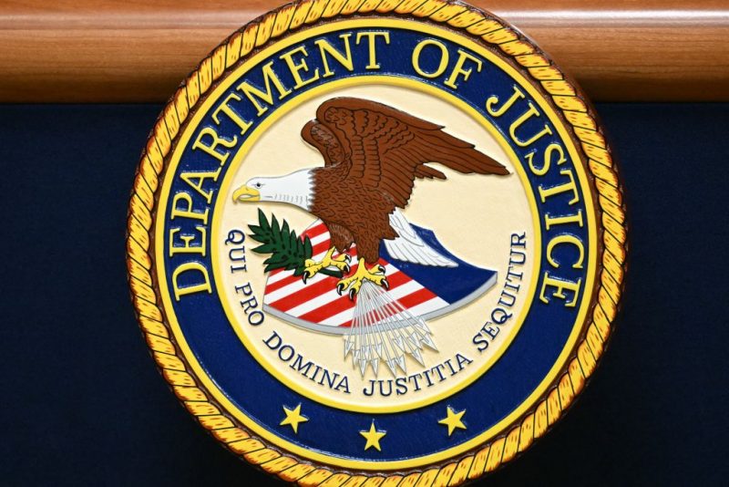 The seal of the US Department of Justice in Washington, DC on March 21, 2024. (Photo by Mandel NGAN / AFP) (Photo by MANDEL NGAN/AFP via Getty Images)