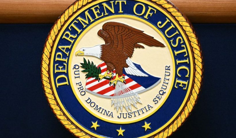 The seal of the US Department of Justice in Washington, DC on March 21, 2024. (Photo by Mandel NGAN / AFP) (Photo by MANDEL NGAN/AFP via Getty Images)
