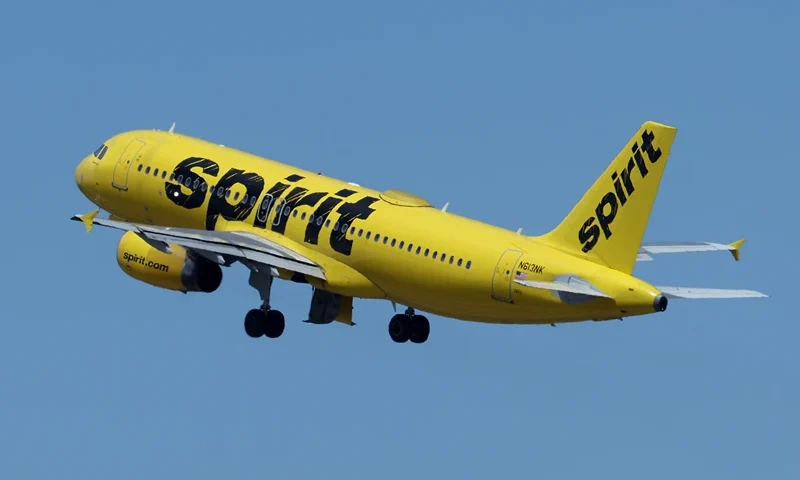 A Spirit Airlines takes off from Oakland International Airport on May 06, 2024 in Oakland, California. Budget airline Spirit Airlines reported first quarter earnings that fell short of analyst expectations with an adjusted net loss of $160 million. Stock fell nearly 10 percent on the news that the airline is forecasting a loss in the next quarter. (Photo by Justin Sullivan/Getty Images)