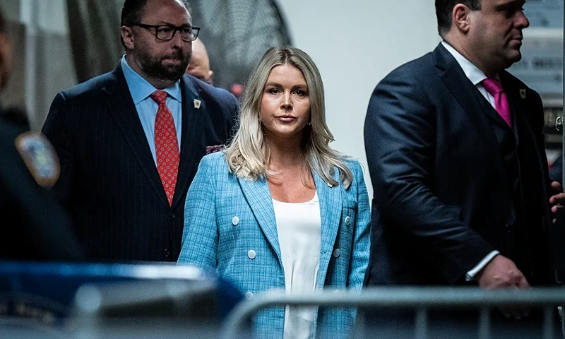 NEW YORK, NEW YORK - MAY 29: Karoline Leavitt, campaign press secretary for former U.S. President Donald Trump, arrives for his criminal trial at Manhattan Criminal Court on May 29, 2024 in New York City. Judge Juan Merchan will give the jury their instructions before they begin deliberations today. The former president faces 34 felony counts of falsifying business records in the first of his criminal cases to go to trial. (Photo by Jabin Botsford-Pool/Getty Images)