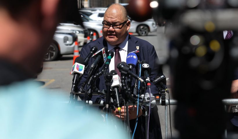NEW YORK, NEW YORK - MAY 28: Trump campaign spokesman Steven Cheung speaks at a press conference during former U.S. President Donald Trump's hush money trial near Manhattan Criminal Court on May 28, 2024 in New York City. Closing arguments are under way in former U.S. President Trump's hush money trial. The former president faces 34 felony counts of falsifying business records in the first of his criminal cases to go to trial. (Photo by Michael M. Santiago/Getty Images)