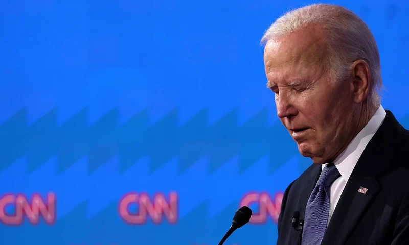 ATLANTA, GEORGIA - JUNE 27: U.S. President Joe Biden participates in the CNN Presidential Debate at the CNN Studios on June 27, 2024 in Atlanta, Georgia. President Biden and Republican presidential candidate, former U.S. President Donald Trump are facing off in the first presidential debate of the 2024 campaign. (Photo by Justin Sullivan/Getty Images)