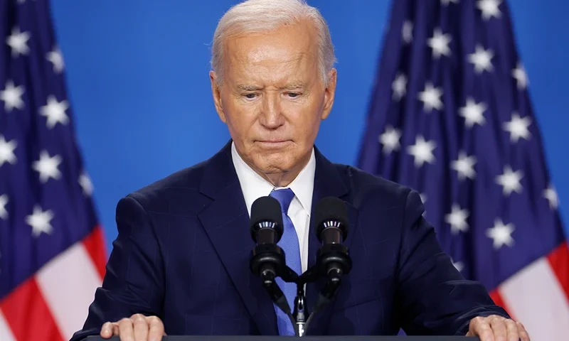 U.S. President Joe Biden holds news conference at the 2024 NATO Summit on July 11, 2024 in Washington, DC. NATO leaders convene in Washington this week for the annual summit to discuss future strategies and commitments and mark the 75th anniversary of the alliance’s founding. (Photo by Kevin Dietsch/Getty Images)