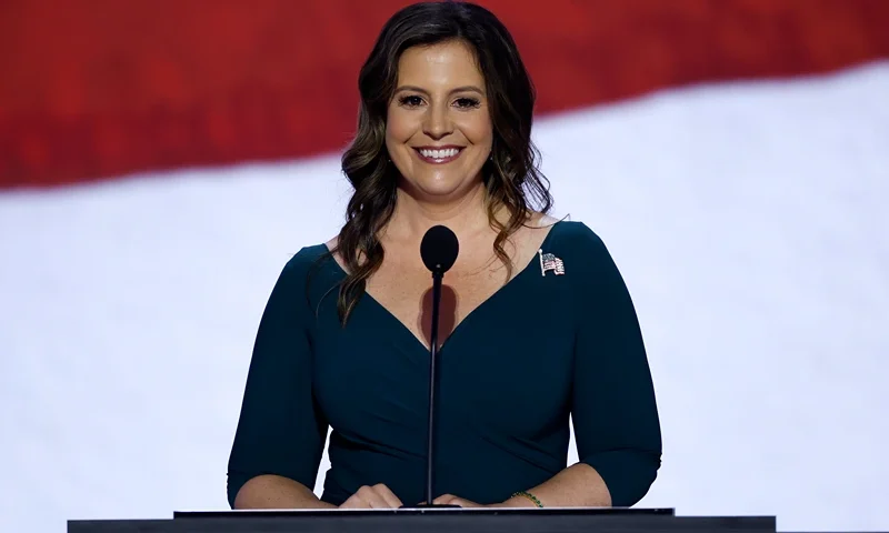 House Republican Conference Chair Rep. Elise Stefanik (R-NY) speaks on stage on the second day of the Republican National Convention at the Fiserv Forum on July 16, 2024 in Milwaukee, Wisconsin. Delegates, politicians, and the Republican faithful are in Milwaukee for the annual convention, concluding with former President Donald Trump accepting his party's presidential nomination. The RNC takes place from July 15-18. (Photo by Chip Somodevilla/Getty Images)