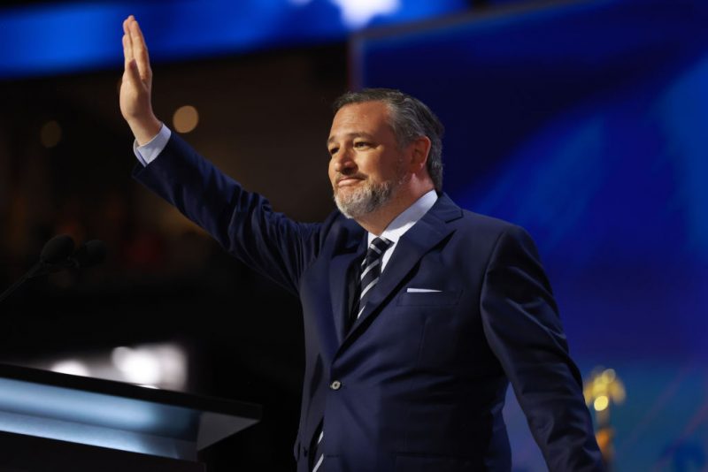 MILWAUKEE, WISCONSIN - JULY 16: U.S. Sen. Ted Cruz (R-TX) waves to the crowd while speaking on stage on the second day of the Republican National Convention at the Fiserv Forum on July 16, 2024 in Milwaukee, Wisconsin. Delegates, politicians, and the Republican faithful are in Milwaukee for the annual convention, concluding with former President Donald Trump accepting his party's presidential nomination. The RNC takes place from July 15-18. (Photo by Joe Raedle/Getty Images)