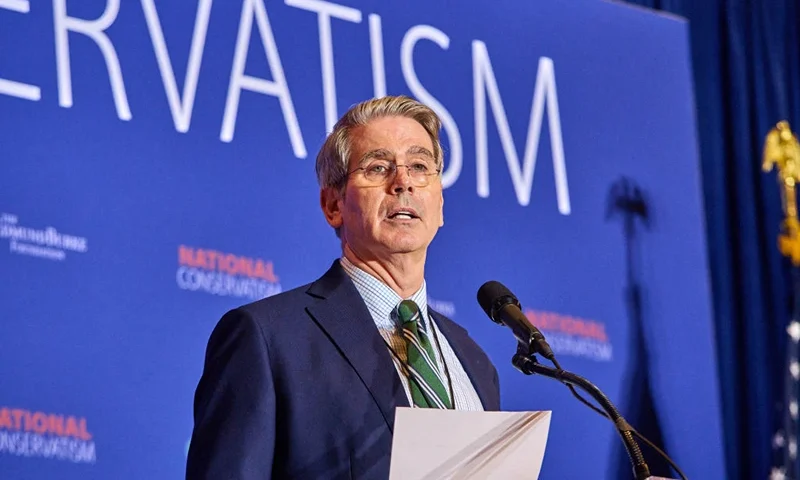 Scott Bessent speaks at the National Conservative Conference in Washington D.C., Wednesday, July 10, 2024. (Photo by Dominic Gwinn / Middle East Images / Middle East Images via AFP) (Photo by DOMINIC GWINN/Middle East Images/AFP via Getty Images)