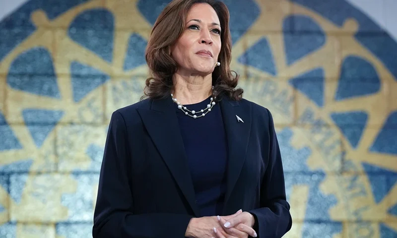 Democratic presidential candidate U.S. Vice President Kamala Harris waits to speak at a campaign rally at United Auto Workers Local 900 on August 8, 2024 in Wayne, Michigan. Kamala Harris and her newly selected running mate Tim Walz are campaigning across the country this week. (Photo by Andrew Harnik/Getty Images)