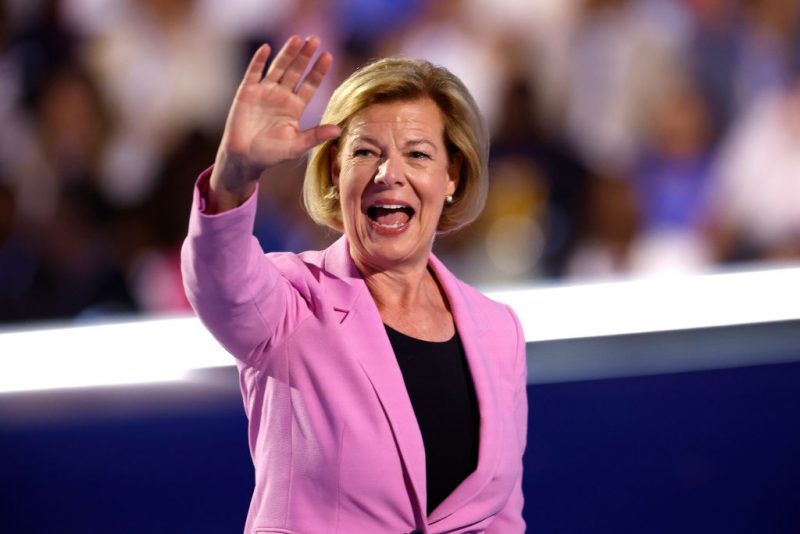 CHICAGO, ILLINOIS - AUGUST 22: U.S. Sen. Tammy Baldwin (D-WI) departs after speaking on stage during the final day of the Democratic National Convention at the United Center on August 22, 2024 in Chicago, Illinois. Delegates, politicians, and Democratic Party supporters are gathering in Chicago, as current Vice President Kamala Harris is named her party's presidential nominee. The DNC takes place from August 19-22. (Photo by Kevin Dietsch/Getty Images)