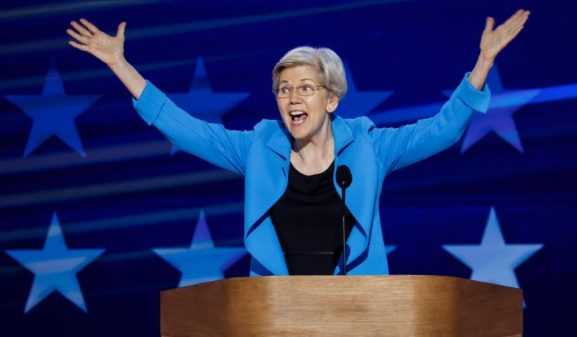 CHICAGO, ILLINOIS - AUGUST 22: U.S. Sen. Elizabeth Warren (D-MA) speaks on stage during the final day of the Democratic National Convention at the United Center on August 22, 2024 in Chicago, Illinois. Delegates, politicians, and Democratic Party supporters are gathering in Chicago, as current Vice President Kamala Harris is named her party's presidential nominee. The DNC takes place from August 19-22. (Photo by Chip Somodevilla/Getty Images)