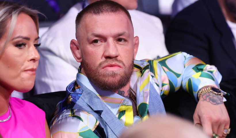 LONDON, ENGLAND - SEPTEMBER 21: Conor McGregor looks on from ringside prior to during the IBF World Heavyweight Title fight between Daniel Dubois and Anthony Joshua, on the Riyadh Season - Wembley Edition card at Wembley Stadium on September 21, 2024 in London, England. (Photo by Richard Pelham/Getty Images)