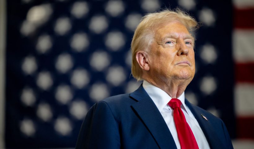 MINT HILL, NORTH CAROLINA - SEPTEMBER 25: Republican presidential nominee, former U.S. President Donald Trump pauses before speaking during a campaign rally at the Mosack Group warehouse on September 25, 2024 in Mint Hill, North Carolina. Trump continues to campaign in battleground swing states ahead of the November 5 presidential election. (Photo by Brandon Bell/Getty Images)