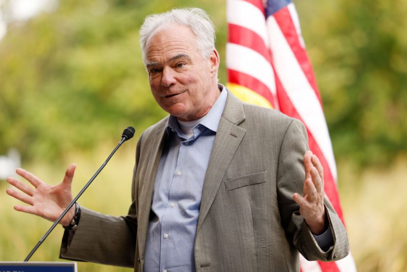ARLINGTON, VIRGINIA - OCTOBER 15: Sen. Tim Kaine (D-VA) gives remarks during a groundbreaking ceremony for the Long Bridge Project at the Long Bridge Aquatic Center on October 15, 2024 in Arlington, Virginia. With completion targeted for 2030, the Virginia Passenger Rail Authority’s Long Bridge Project plans to add a two track railroad bridge next to the existing Long Bridge across the Potomac River, to alleviate congestion between Arlington, Virginia and Washington DC. (Photo by Anna Moneymaker/Getty Images)