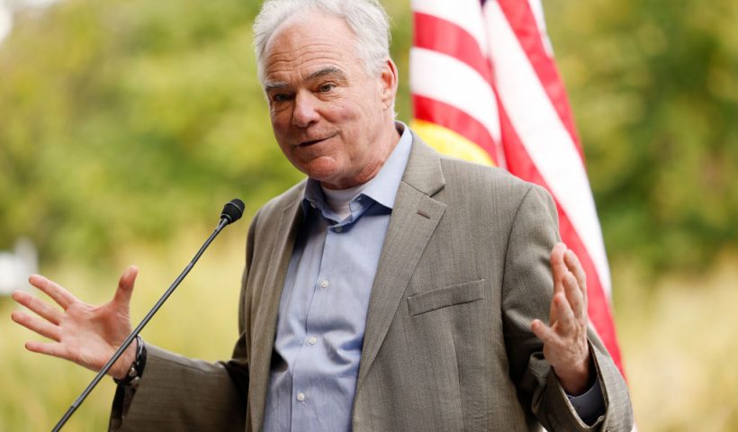 ARLINGTON, VIRGINIA - OCTOBER 15: Sen. Tim Kaine (D-VA) gives remarks during a groundbreaking ceremony for the Long Bridge Project at the Long Bridge Aquatic Center on October 15, 2024 in Arlington, Virginia. With completion targeted for 2030, the Virginia Passenger Rail Authority’s Long Bridge Project plans to add a two track railroad bridge next to the existing Long Bridge across the Potomac River, to alleviate congestion between Arlington, Virginia and Washington DC. (Photo by Anna Moneymaker/Getty Images)