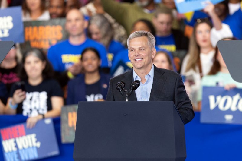 North Carolina Attorney General Josh Stein speaks during a Get Out the Vote rally in Raleigh, North Carolina, on October 30, 2024. (Photo by Ryan M. Kelly / AFP) (Photo by RYAN M. KELLY/AFP via Getty Images)