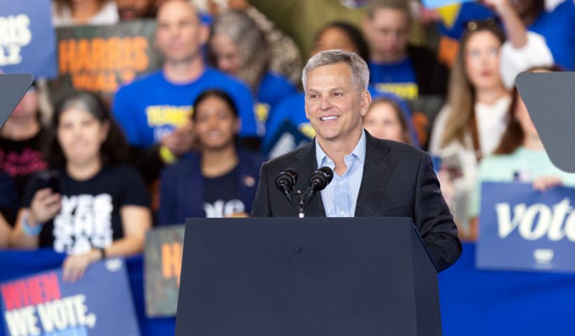North Carolina Attorney General Josh Stein speaks during a Get Out the Vote rally in Raleigh, North Carolina, on October 30, 2024. (Photo by Ryan M. Kelly / AFP) (Photo by RYAN M. KELLY/AFP via Getty Images)