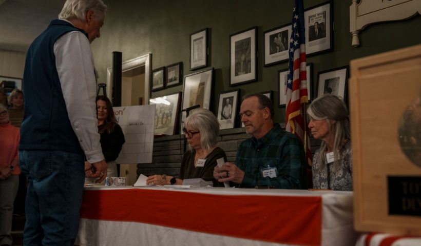 DIXVILLE NOTCH, NEW HAMPSHIRE - NOVEMBER 05: Les Otten casts the first of six ballots after the polls open on November 5, 2024 in Dixville Notch, New Hampshire. Americans cast their ballots today in the presidential race between Republican nominee former President Donald Trump and Democratic nominee Vice President Kamala Harris, as well as multiple state elections that will determine the balance of power in Congress. (Photo by John Tully/Getty Images)
