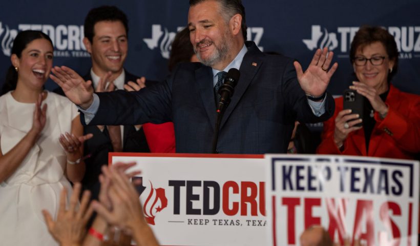 HOUSTON, TEXAS - NOVEMBER 5: After winning reelection, U.S. Sen. Ted Cruz (R-TX) greets supporters at his election watch party at the Marriott Marquis on November 5, 2024 in Houston, Texas. Americans are casting their ballots today in the presidential race between Republican nominee former President Donald Trump and Democratic nominee Vice President Kamala Harris, as well as multiple state elections that will determine the balance of power in Congress. (Photo by Danielle Villasana/Getty Images)