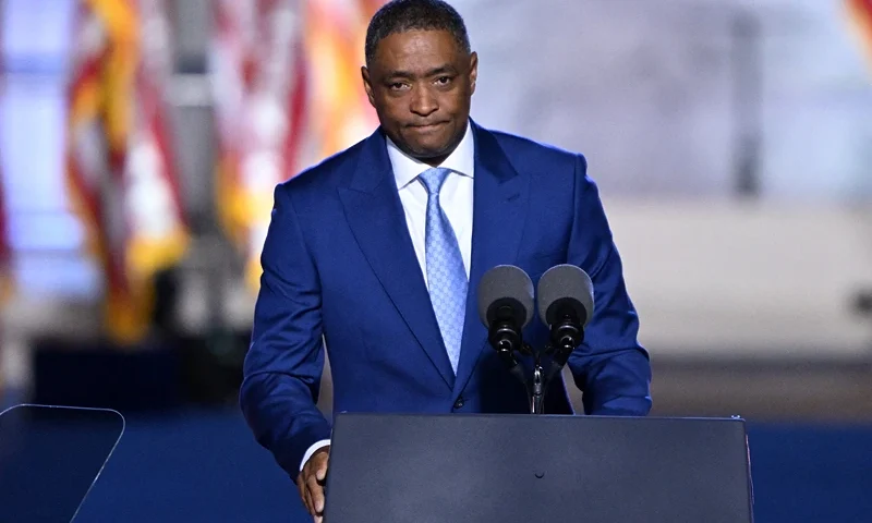 Former US Representative Cedric Richmond speaks during an election night event for US Vice President and Democratic presidential candidate Kamala Harris at Howard University in Washington, DC, on November 6, 2024. (Photo by SAUL LOEB / AFP) (Photo by SAUL LOEB/AFP via Getty Images)