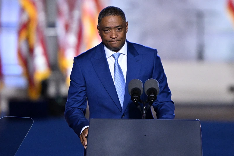 Former US Representative Cedric Richmond speaks during an election night event for US Vice President and Democratic presidential candidate Kamala Harris at Howard University in Washington, DC, on November 6, 2024. (Photo by SAUL LOEB / AFP) (Photo by SAUL LOEB/AFP via Getty Images)
