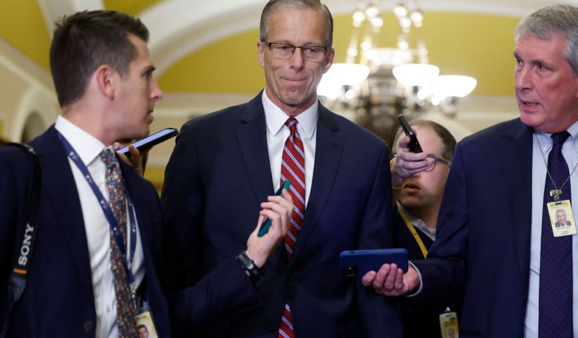WASHINGTON, DC - NOVEMBER 13: U.S. Sen. John Thune (R-SD) arrives for the Senate Republican leadership elections at the U.S. Capitol on November 13, 2024 in Washington, DC. The Senate Republican caucus met to vote on new leadership for the 119th Congress. (Photo by Kevin Dietsch/Getty Images)