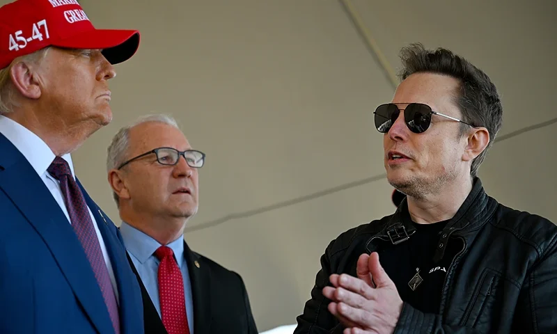 BROWNSVILLE, TEXAS - NOVEMBER 19: U.S. President-elect Donald Trump speaks alongside Elon Musk (R) and Senate members including Sen. Kevin Cramer (R-ND (C) before attending a viewing of the launch of the sixth test flight of the SpaceX Starship rocket on November 19, 2024 in Brownsville, Texas. SpaceX’s billionaire owner, Elon Musk, a Trump confidante, has been tapped to lead the new Department of Government Efficiency alongside former presidential candidate Vivek Ramaswamy. (Photo by Brandon Bell/Getty Images)