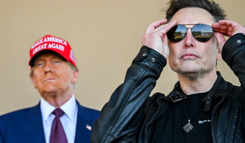 BROWNSVILLE, TEXAS - NOVEMBER 19: U.S. President-elect Donald Trump and Elon Musk watch the launch of the sixth test flight of the SpaceX Starship rocket on November 19, 2024 in Brownsville, Texas. SpaceX’s billionaire owner, Elon Musk, a Trump confidante, has been tapped to lead the new Department of Government Efficiency alongside former presidential candidate Vivek Ramaswamy. (Photo by Brandon Bell/Getty Images)