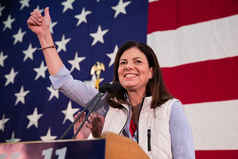 CONCORD, NH - NOVEMBER 9 - GOP New Hampshire Senate candidate Kelly Ayotte greets supporters at her election night party at the Grappone Convention Center on November 9, 2016, in Concord, New Hampshire. Republican Senator Kelly Ayotte and Democratic Governor Maggie Hassan ran a hotly contested Senate race that was still undecided in the early morning hours of November 9, 2016. (Photo by Kayana Szymczak/Getty Images)