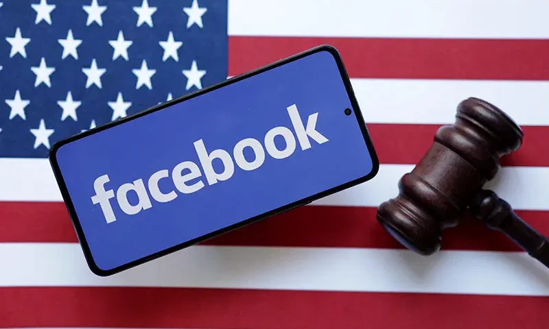 Facebook, U.S. flag and Judge gavel are seen in this illustration taken, August 6, 2024. REUTERS/Dado Ruvic/Illustration/File Photo