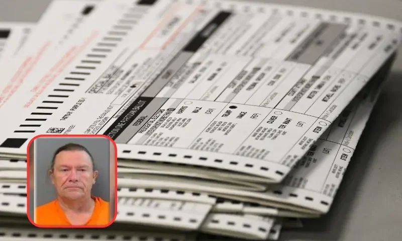 TOPSHOT - A ballot marked for Trump sits in a stack of voted ballots inside the Maricopa County Tabulation and Election Center (MCTEC) on Election Day, November 5, 2024 in Phoenix, Arizona. Pairs of election workers from different political parties open mail-in ballot envelopes containing voted ballots after they completed signature verification. (Photo by Patrick T. Fallon / AFP) (Photo by PATRICK T. FALLON/AFP via Getty Images)