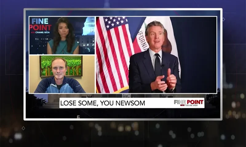 Video still from Fine Point on One America News Network during an interview with the guest, James Gallagher.