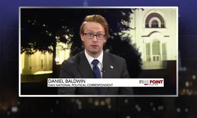 Video still from Fine Point on One America News Network during an interview with the guest, Daniel Baldwin.