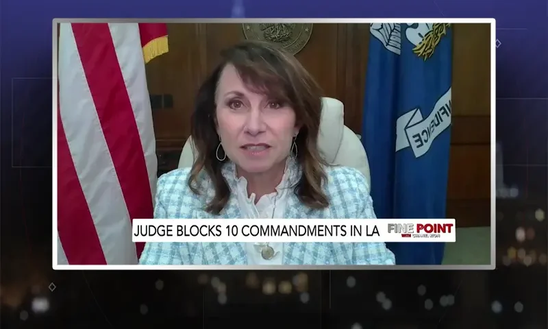 Video still from Fine Point on One America News Network during an interview with the guest, Liz Murrill.