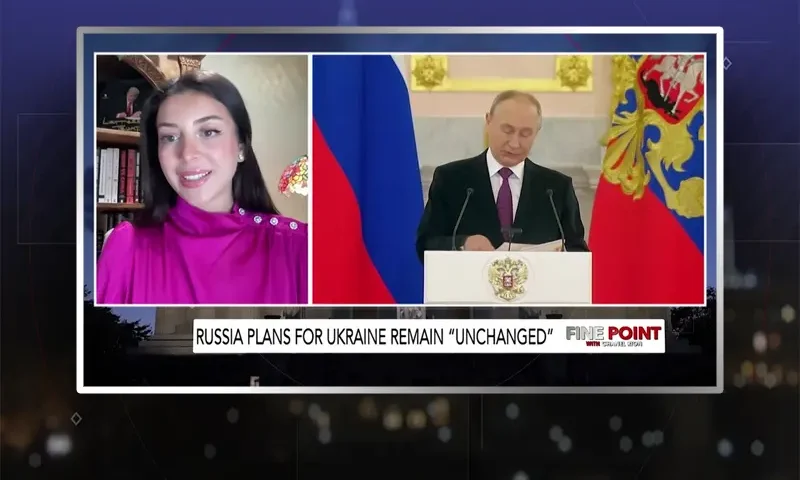 Video still from Fine Point on One America News Network during an interview with the guest, Dr. Julia Varvaro.