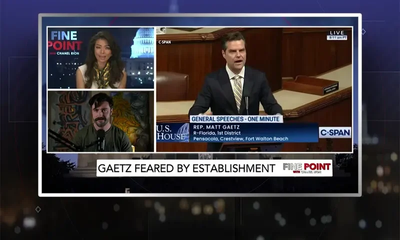 Video still from Fine Point on One America News Network during an interview with the guest, Ian Carroll.