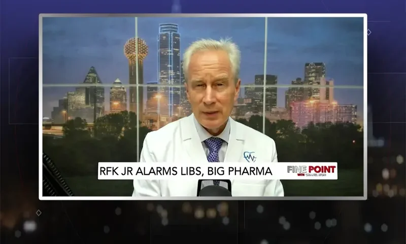Video still from Fine Point on One America News Network during an interview with the guest, Dr. Peter McCullough.