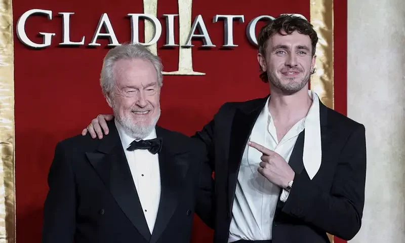 Ridley Scott and Paul Mescal attend the global premiere of 'Gladiator II' in London, Britain, November 13, 2024. REUTERS/Mina Kim