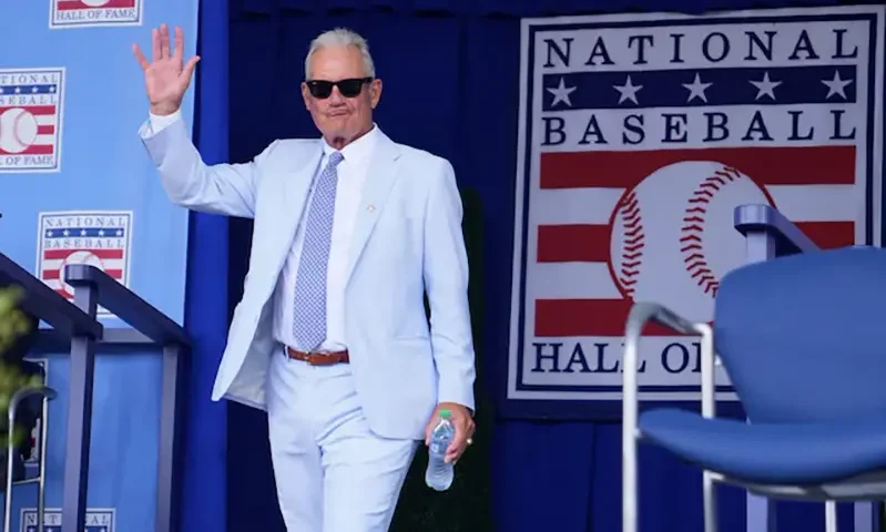 Hall of Famer Ryne Sandberg is introduced during the National Baseball Hall of Fame Induction Ceremony in Cooperstown, NY. Gregory Fisher-USA TODAY Sports/File Photo
