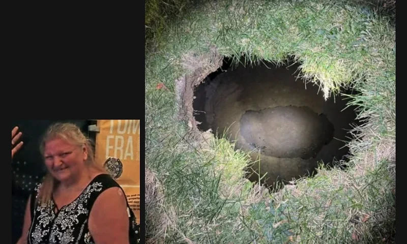 (L) Elizabeth Pollard, 64. (Photo via: Pennsylvania State Police) / (R) Deadly sinkhole that Pollard fell into. (Photo via: Pennsylvania State Police)