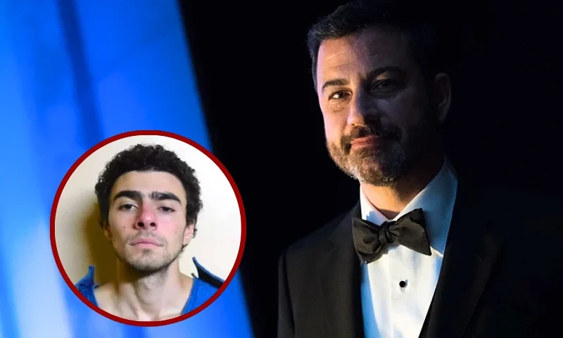 (L) Luigi Mangione. (Photo via: PA Department of Corrections) / (R) Jimmy Kimmel attends the American Film Institute's 46th Life Achievement Award Gala Tribute to George Clooney at Dolby Theatre on June 7, 2018 in Hollywood, California. (Photo by Emma McIntyre/Getty Images for Turner)