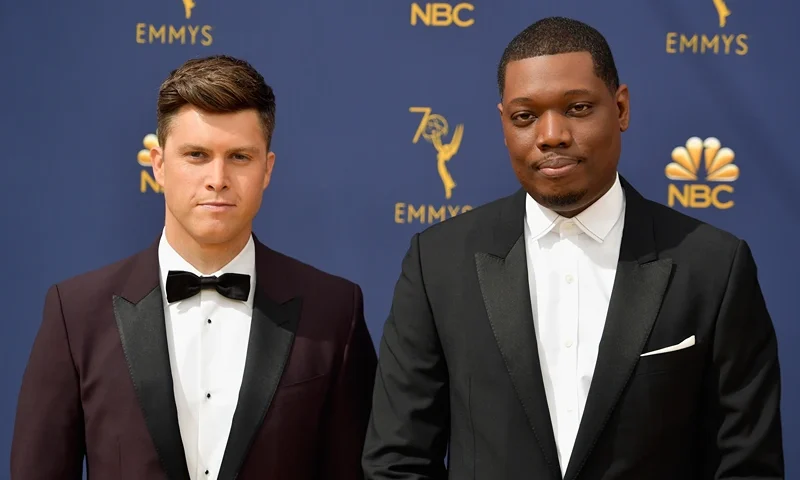 Colin Jost (L) and Michael Che attend the 70th Emmy Awards at Microsoft Theater on September 17, 2018 in Los Angeles, California. (Photo by Matt Winkelmeyer/Getty Images)