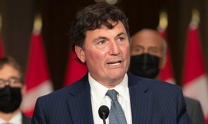 Newly sworn in Minister of Intergovernmental Affairs, Infrastructure and Communities Dominic LeBlanc speaks during a press conference in Ottawa, Canada on October 26, 2021. (Photo by Lars Hagberg / AFP) (Photo by LARS HAGBERG/AFP via Getty Images)