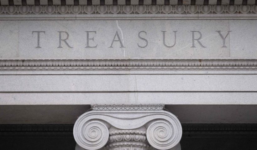 The US Treasury Department building is seen in Washington, DC, January 19, 2023, following an announcement by the US Treasury that it had begun taking measures Thursday to prevent a default on government debt, as Congress heads towards a high-stakes clash between Democrats and Republicans over raising the borrowing limit. - The world's biggest economy could face severe disruption with Republicans threatening to refuse the usual annual rubber stamping of a rise in the legal borrowing limit, and this could push the United States into default. (Photo by SAUL LOEB / AFP) (Photo by SAUL LOEB/AFP via Getty Images)