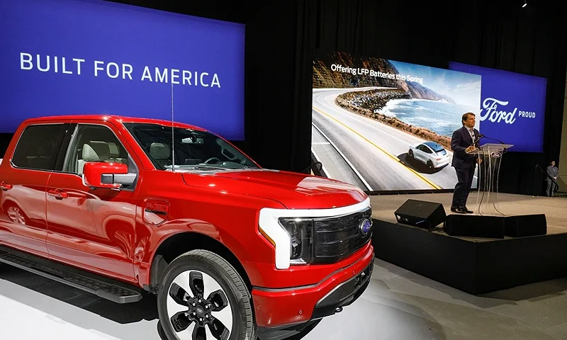 Ford CEO Jim Farley announces at a press conference that Ford Motor Company will be partnering with the worlds largest battery company, a China-based company called Contemporary Amperex Technology, to create an electric-vehicle battery plant in Marshall, Michigan, on February 13, 2023 in Romulus, Michigan. Part of a multi-billion dollar investment, the battery plant will provide approximately 2,500 jobs. (Photo by Bill Pugliano/Getty Images)
