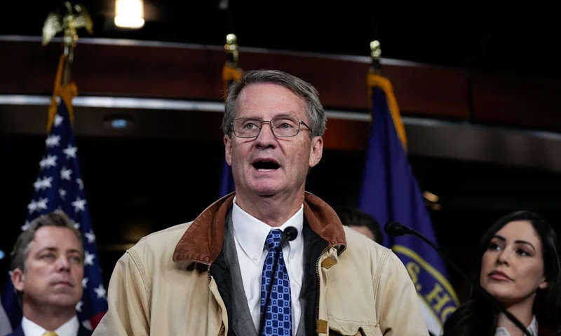WASHINGTON, DC - NOVEMBER 30: At center, Rep. Burchett (R-TN) speaks during a news conference about unidentified aerial phenomena (UAP) transparency on Capitol Hill November 30, 2023 in Washington, DC. House members on both sides of the aisle are calling for more transparency surrounding UAPs, saying that sightings could negatively impact national security. Also pictured, L-R, Rep. Andy Ogles (R-TN) and Rep. Anna Paulina Luna (R-FL). (Photo by Drew Angerer/Getty Images)